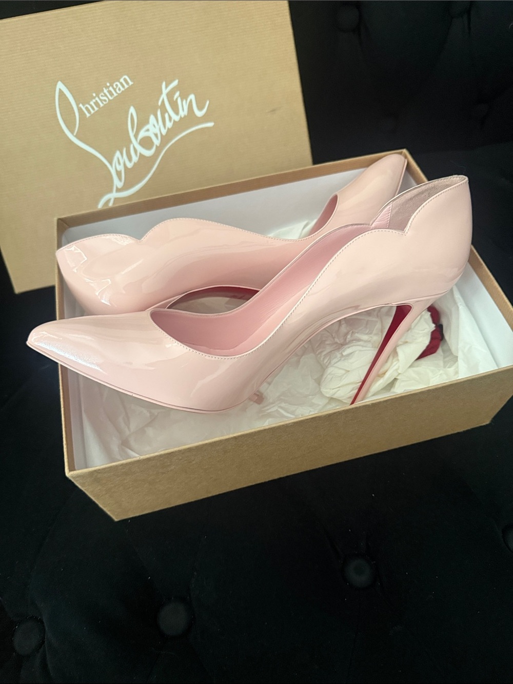 Christian Louboutin Blush Patent Stiletto Pumps with Red Soles - Picture 6 of 10